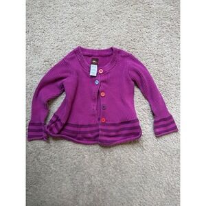 Tea Collection Baby Girl Cardigan Sweater 18-24 Months Purple Striped Cotton